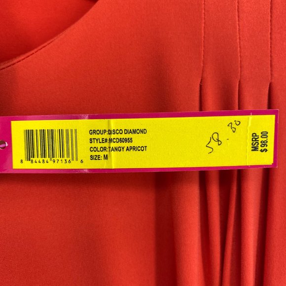 CATHERINE MALANDRINO Tangy Apricot Pleated Sheath Dress Size M - Picture 13 of 16